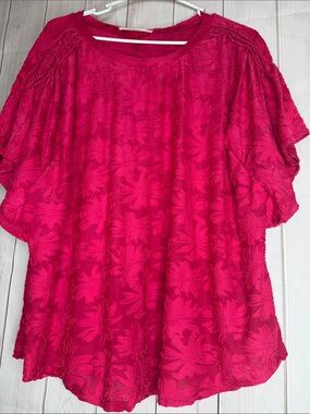 Fair Haven Textured Floral Tunic Blouse - Hot Pink 2xl -1136